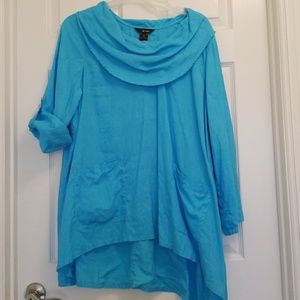 Ali Miles Blue Cowl Neck Blouse